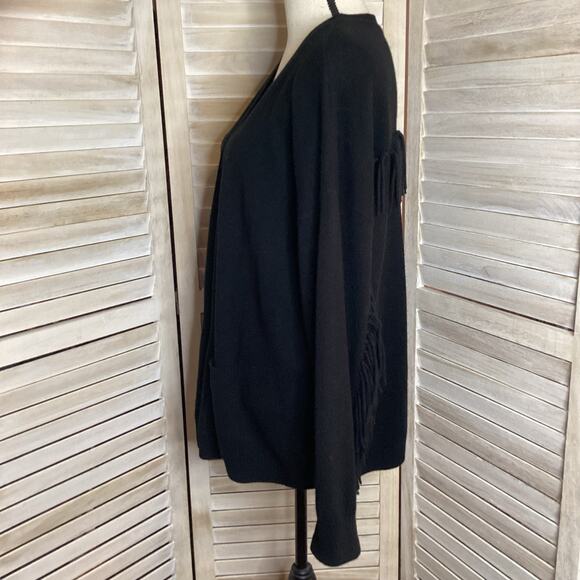 Minnie Rose 100% Cashmere Black Fringe Trim Open Cardigan XL NWT - Picture 5 of 11